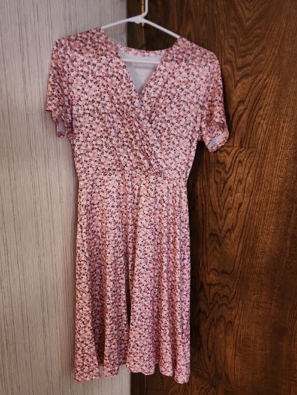 SHEIN Pink Floral Faux-Wrap Midi Dress